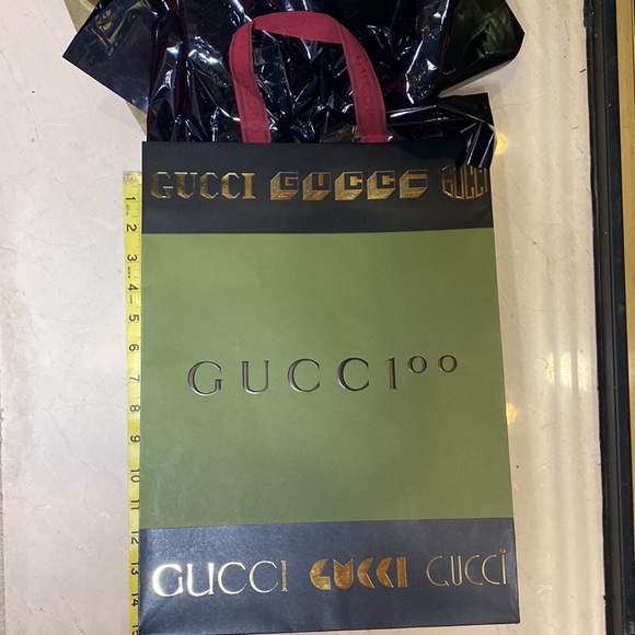 New! Gucci Large Gift Bag! Green/Black/Gold Metallic🔥14”x10”x 5” Heavy paper😎 - Picture 4 of 10